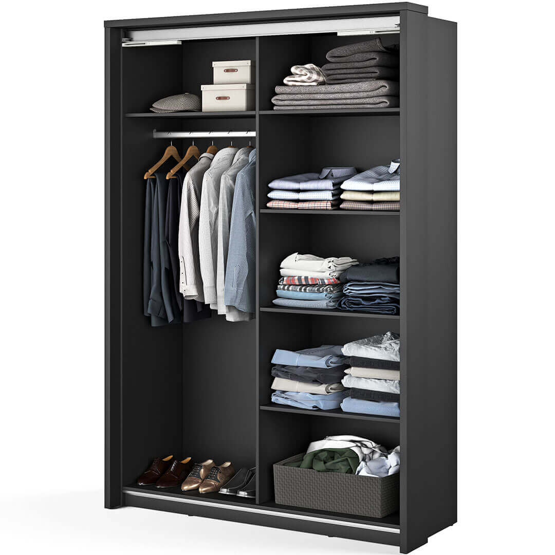Klassy 2 Door Black and Wenge Mirrored Sliding Door Wardrobe KL-21 - FurniComp