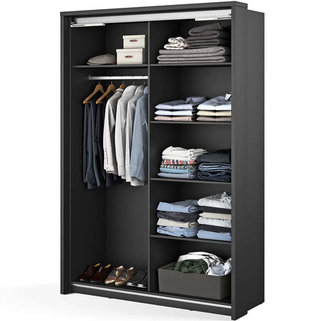 Klassy 2 Door Black and Wenge Mirrored Sliding Door Wardrobe KL-21 - FurniComp