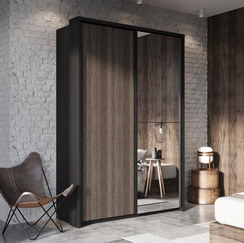 Klassy 2 Door Black and Wenge Mirrored Sliding Door Wardrobe KL-21 - FurniComp