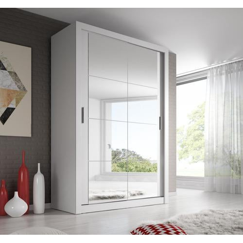 Klassy 2 Door White 120cm Mirrored Sliding Door Wardrobe KL-19 - FurniComp