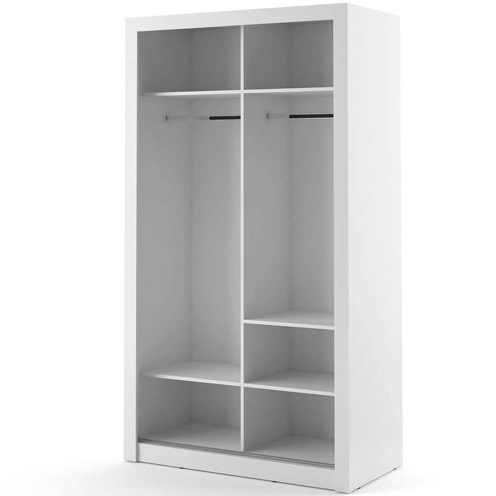 Klassy 2 Door White Mirrored 120cm Sliding Door Wardrobe KL-06 - FurniComp