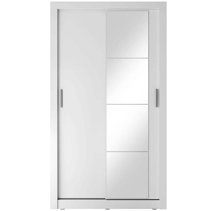 Klassy 2 Door White Mirrored 120cm Sliding Door Wardrobe KL-06 - FurniComp