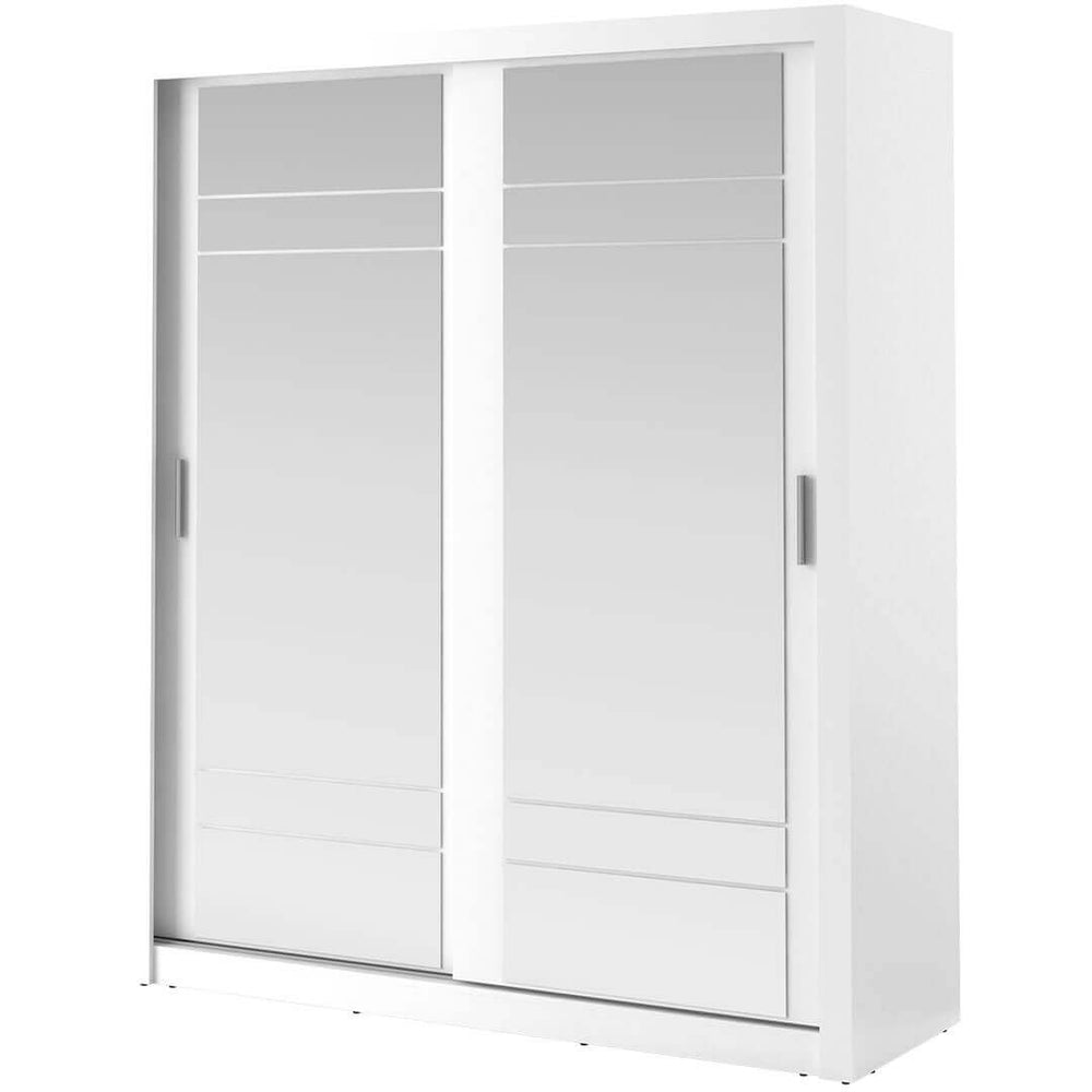 Klassy 2 Door White Mirrored 200cm Sliding Door Wardrobe KL-08 - FurniComp