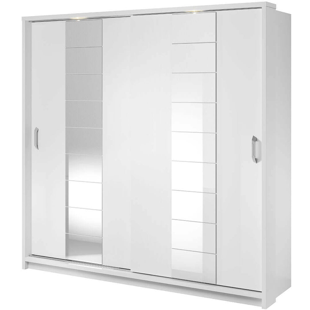 Klassy 2 Door White 220cm Mirrored Sliding Door Wardrobe KL-14 - FurniComp