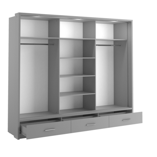 Klassy 3 Door 3 Drawer 250cm Grey Mirrored Sliding Door Wardrobe KL-23 - FurniComp