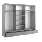 Klassy 3 Door 3 Drawer 250cm Grey Mirrored Sliding Door Wardrobe KL-23 - FurniComp