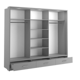 Klassy 3 Door 3 Drawer 250cm Grey Mirrored Sliding Door Wardrobe KL-23 - FurniComp