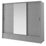 Klassy 3 Door 3 Drawer Grey Mirrored Sliding Door Wardrobe KL-01 - FurniComp