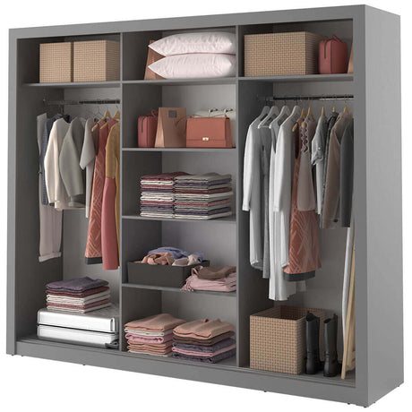 Klassy 3 Door 3 Drawer Grey Mirrored Sliding Door Wardrobe KL-01 - FurniComp