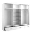 Klassy 3 Door 3 Drawer 250cm White Mirrored Sliding Door Wardrobe KL-23 - FurniComp