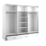 Klassy 3 Door 3 Drawer 250cm White Mirrored Sliding Door Wardrobe KL-23 - FurniComp