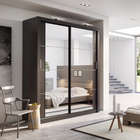 Klassy 2 Door 181cm Black Mirrored Sliding Door Wardrobe KL-03 - FurniComp