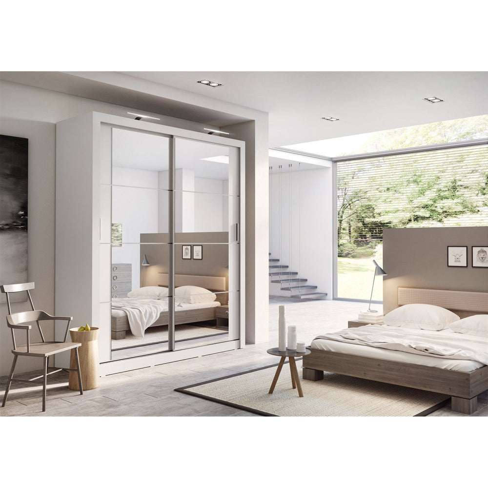 Klassy 2 Door 181cm White Mirrored Sliding Door Wardrobe KL-03 - FurniComp