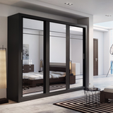Klassy 3 Door 250cm Black Matt Mirrored Sliding Door Wardrobe KL-02 - FurniComp
