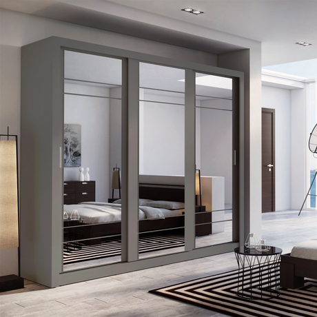 Klassy 3 Door 250cm Grey Mirrored Sliding Door Wardrobe KL-02 - FurniComp