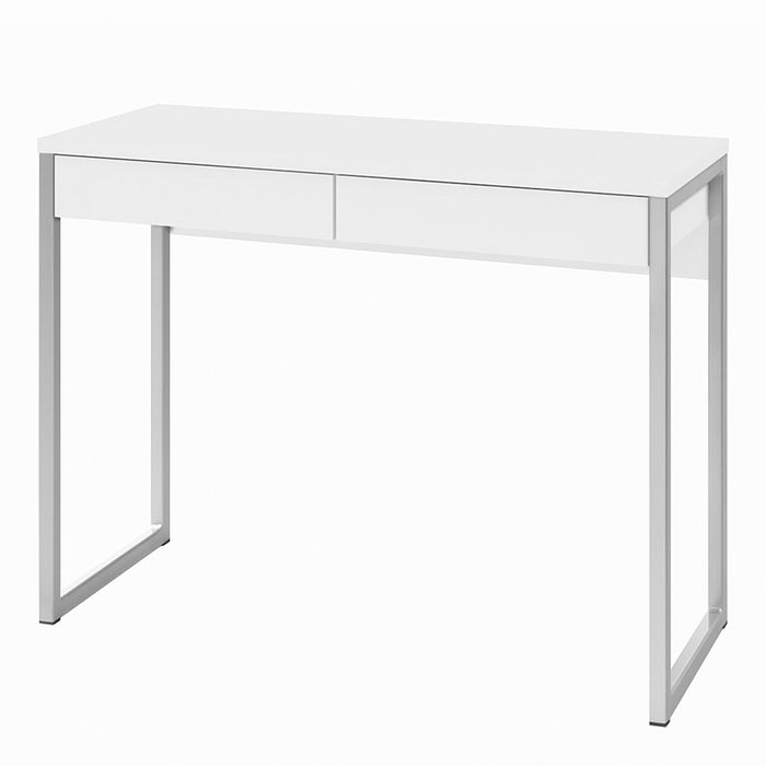 Kuba 2 Drawer White Gloss Home Office Desk - FurniComp
