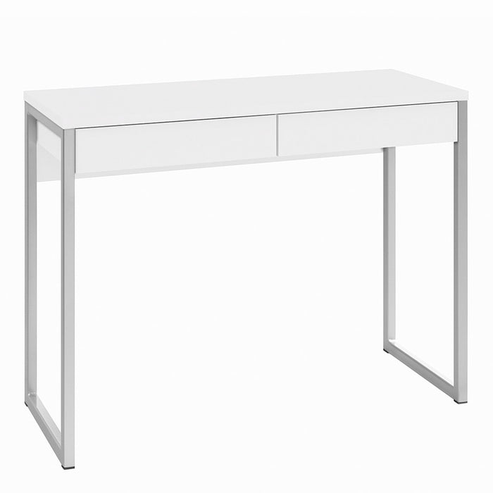 Kuba 2 Drawer White Gloss Home Office Desk - FurniComp