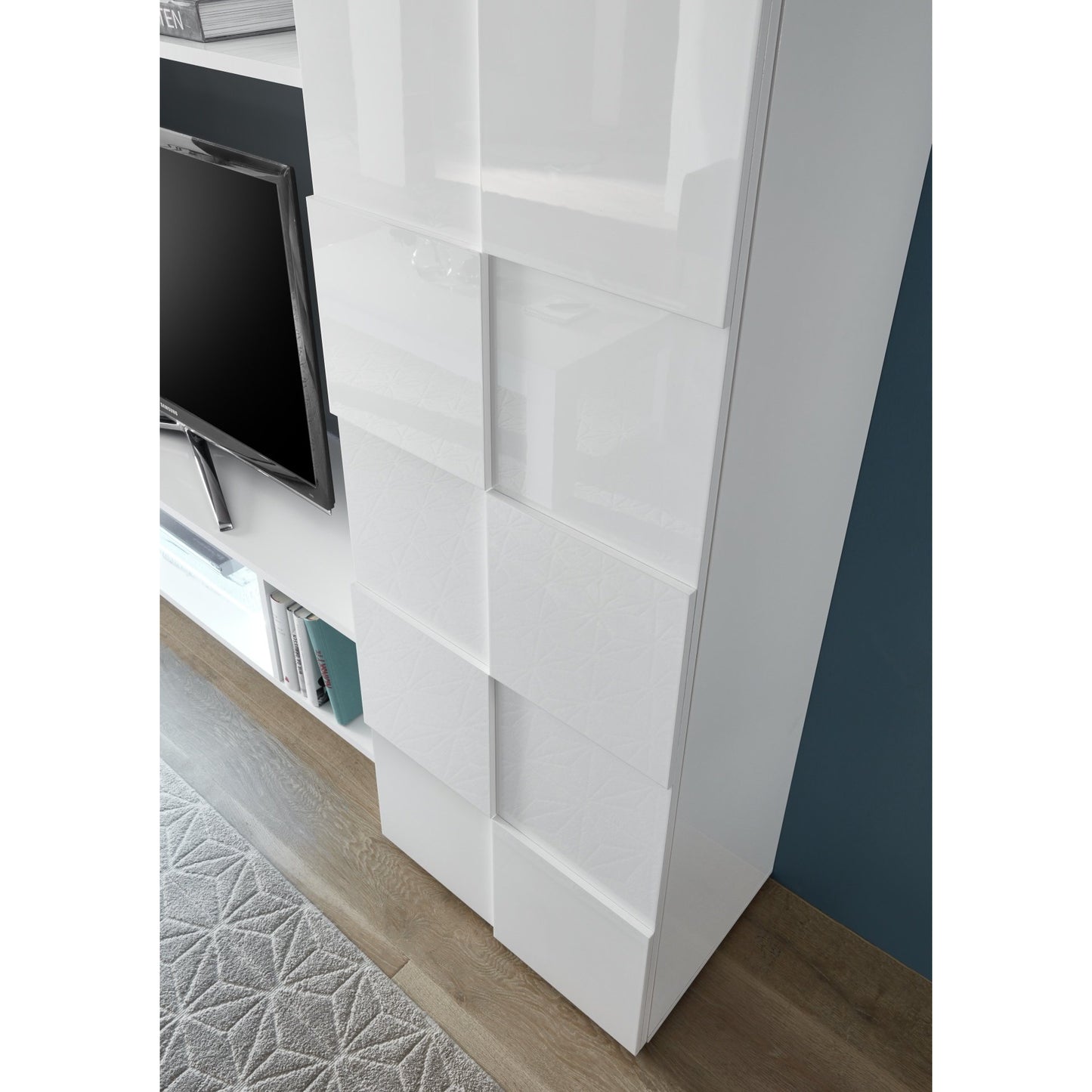 Lyon 2 Door 1 Drawer Large White Gloss TV Unit - FurniComp