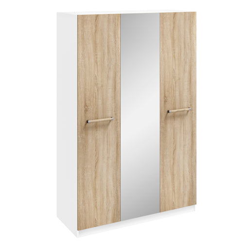 Lara White and Oak 3 Door Mirrored Wardrobe - FurniComp