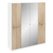 Lara White and Oak 4 Door Mirrored Wardrobe - FurniComp