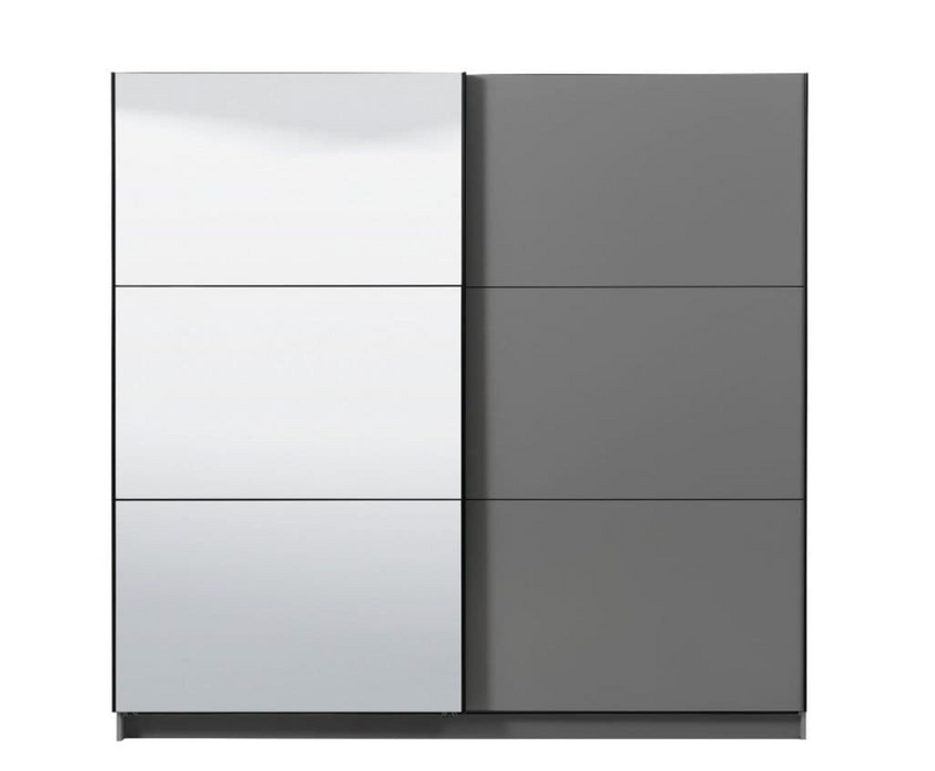 Lavina 2 Door Large Grey 220cm Mirrored Sliding Door Wardrobe - FurniComp