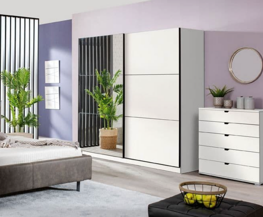 Lavina 2 Door Large White 220cm Mirrored Sliding Door Wardrobe - FurniComp