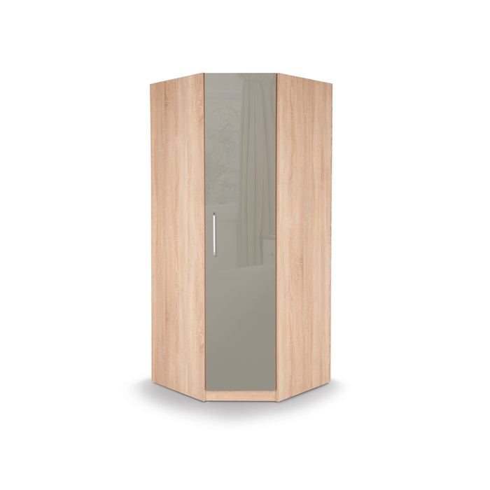Lexi 1 Door Oak and Grey Gloss Corner Wardrobe - FurniComp