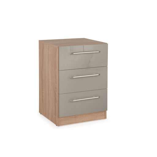 Lexi 3 Drawer High Gloss Grey and Oak Bedside - FurniComp