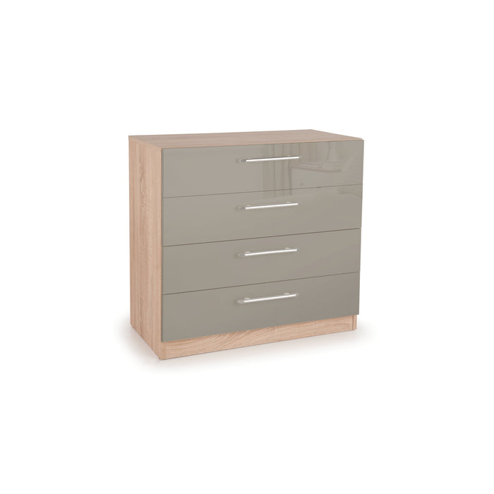 Lexi 4 Drawer High Gloss Grey and Oak Chest of Drawer - FurniComp
