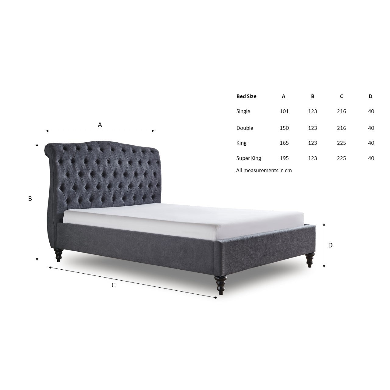 Lia Dark Grey Fabric Bed Frame - FurniComp