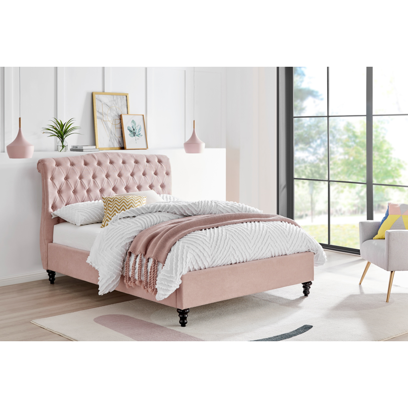 Lia Pink Fabric Bed Frame - FurniComp