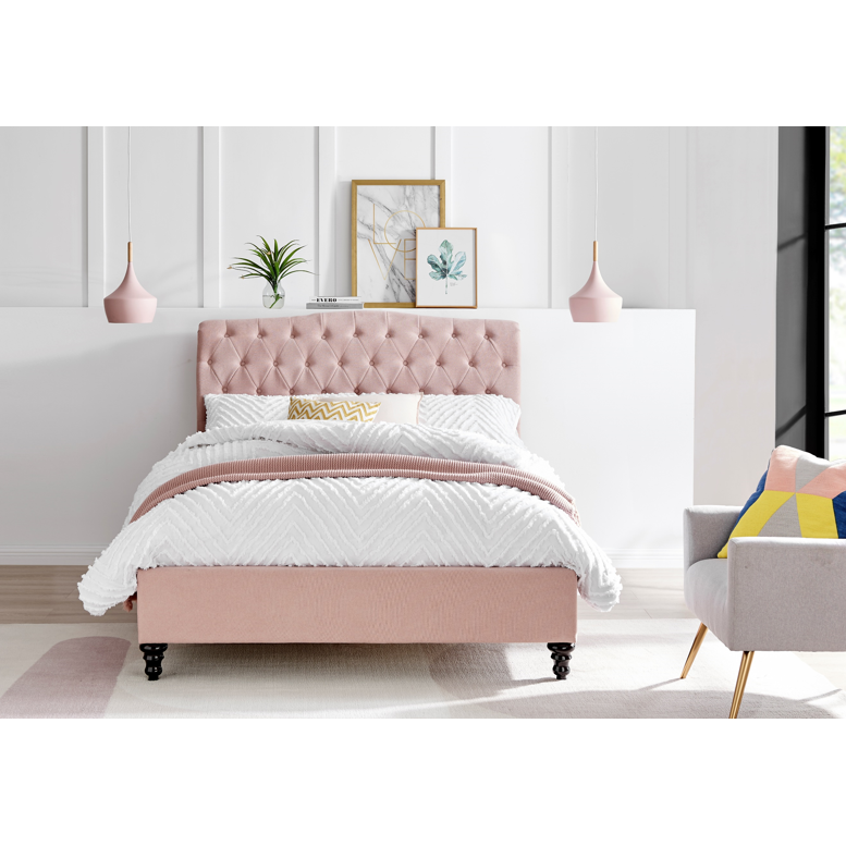 Lia Pink Fabric Bed Frame - FurniComp