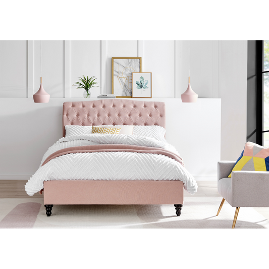 Lia Pink Fabric Bed Frame - FurniComp