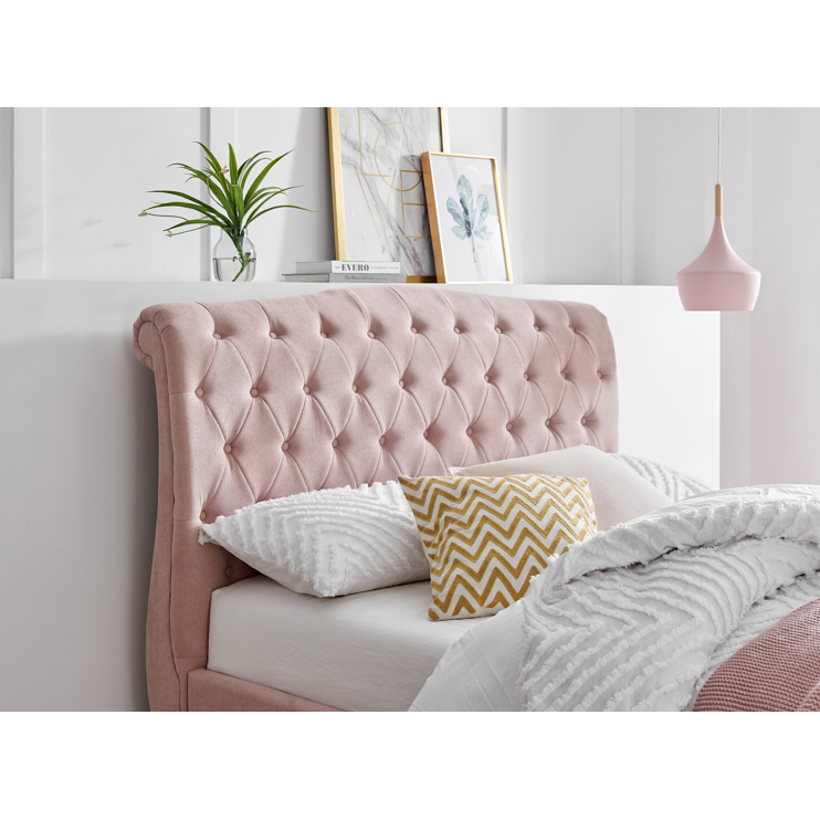 Lia Pink Fabric Bed Frame - FurniComp