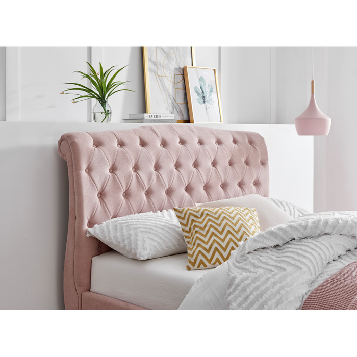 Lia Pink Fabric Bed Frame - FurniComp