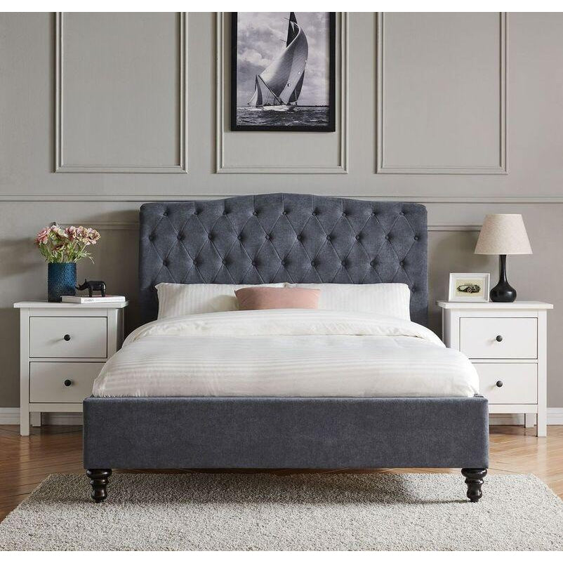 Lia Dark Grey Fabric Bed Frame - FurniComp