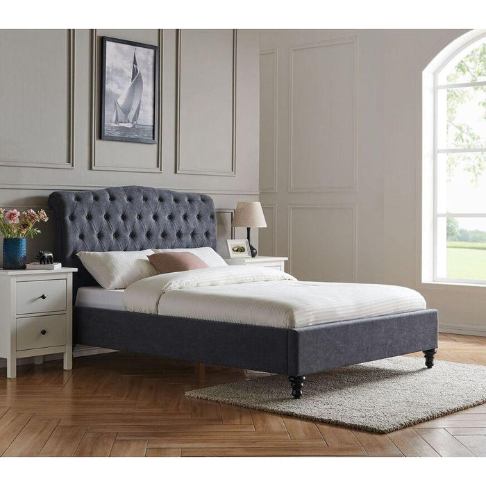 Lia Dark Grey Fabric Bed Frame - FurniComp