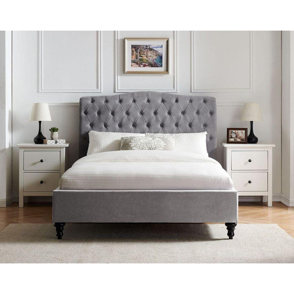 Lia Light Grey Fabric Bed Frame - FurniComp