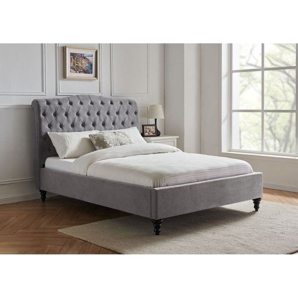 Lia Light Grey Fabric Bed Frame - FurniComp