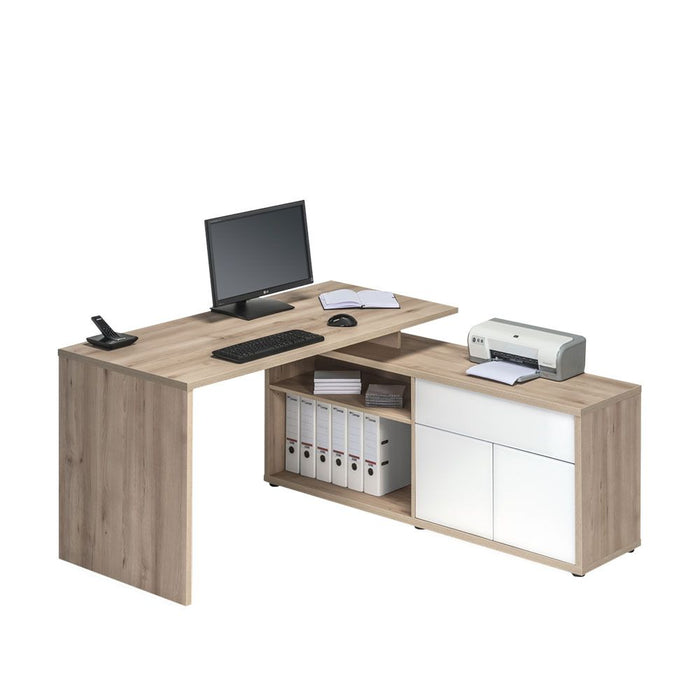 Lida Large Beech and White Gloss L Shaped Corner Desk - FurniComp