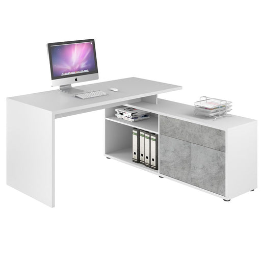 Lida Large Concrete Grey and White L Shaped Corner Desk - FurniComp
