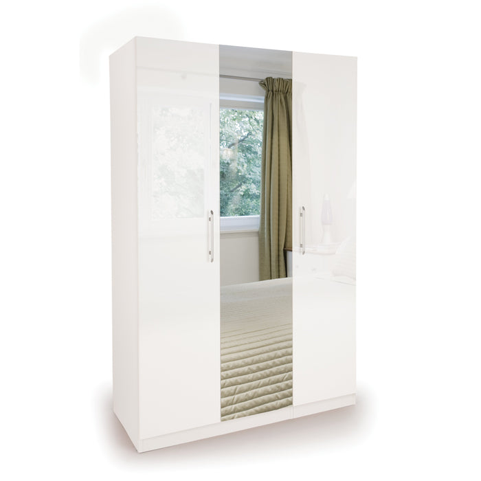Lily High Gloss White 3 Door Mirrored Wardrobe - FurniComp
