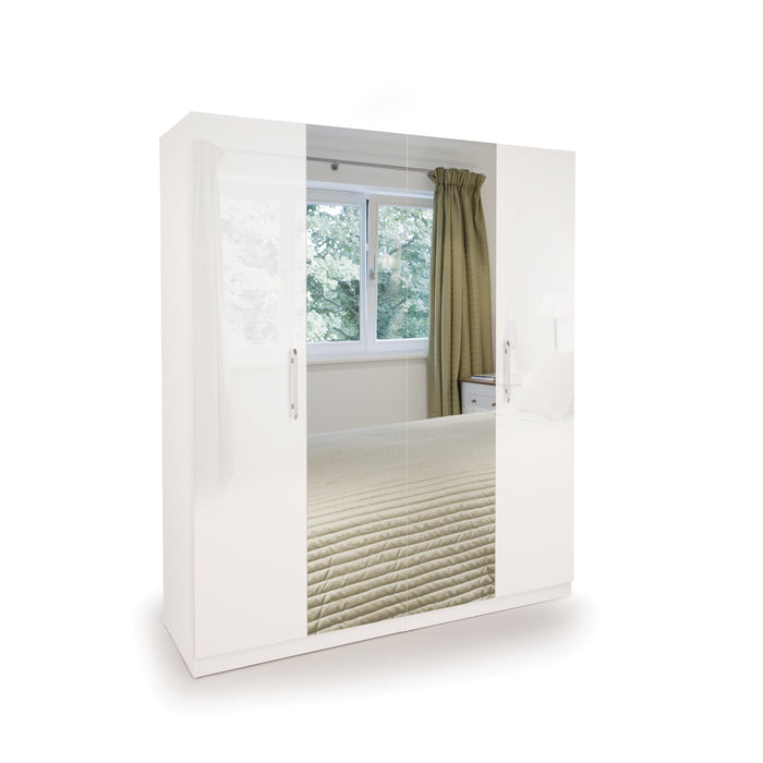 Lily High Gloss White 4 Door Mirrored Wardrobe - FurniComp