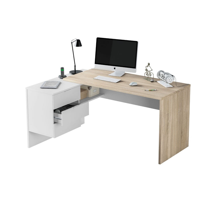 Lincoln Oak and White Corner Home Office Desk - FurniComp
