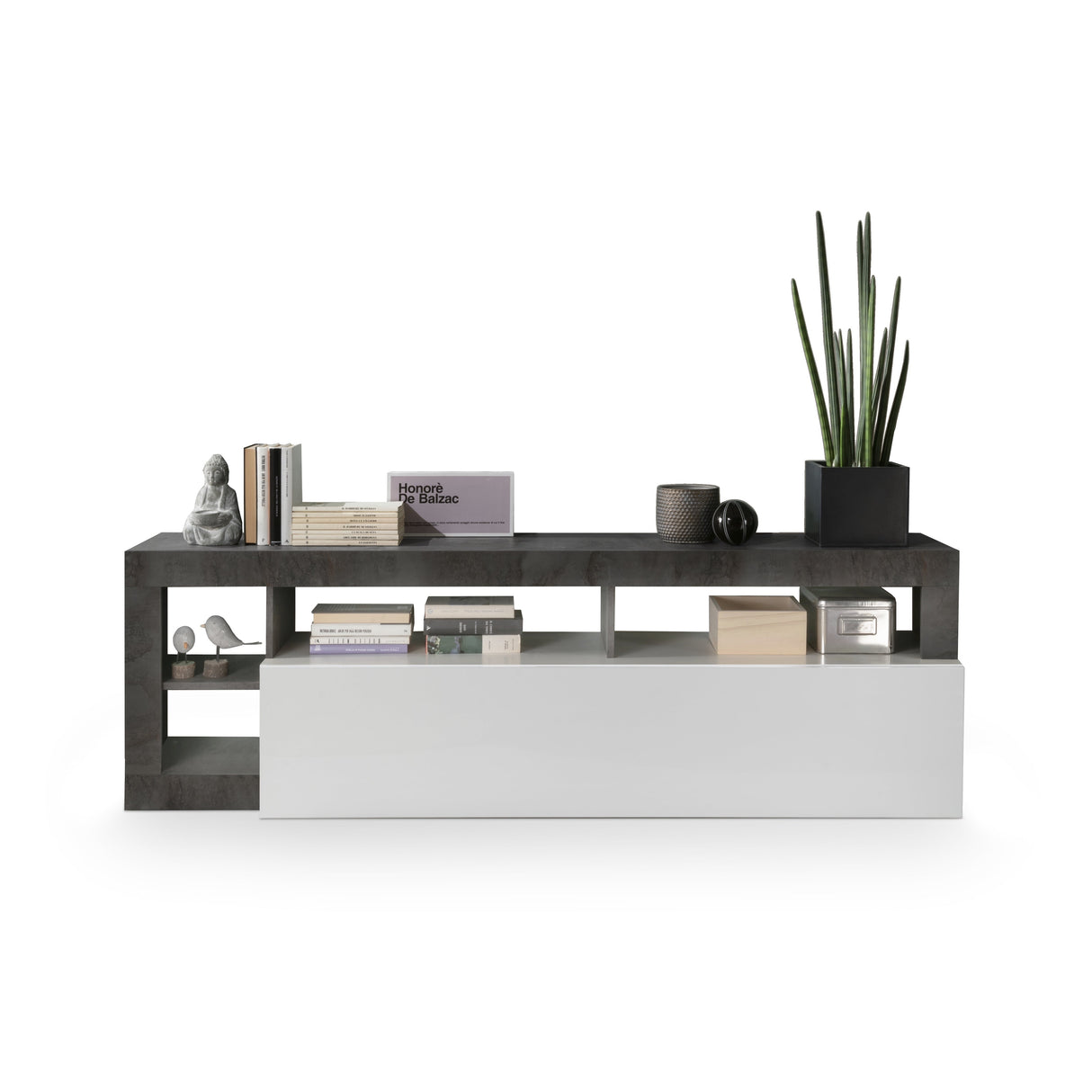 Lorenzo 184cm White Gloss and Anthracite TV Unit - FurniComp