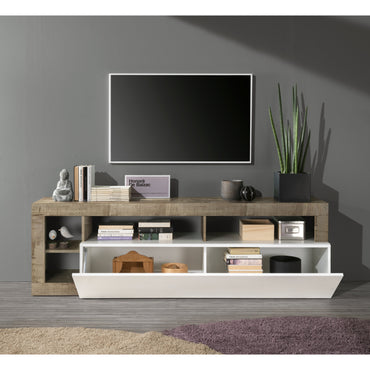 Lorenzo 184cm White Gloss and Natural Oak TV Unit - FurniComp