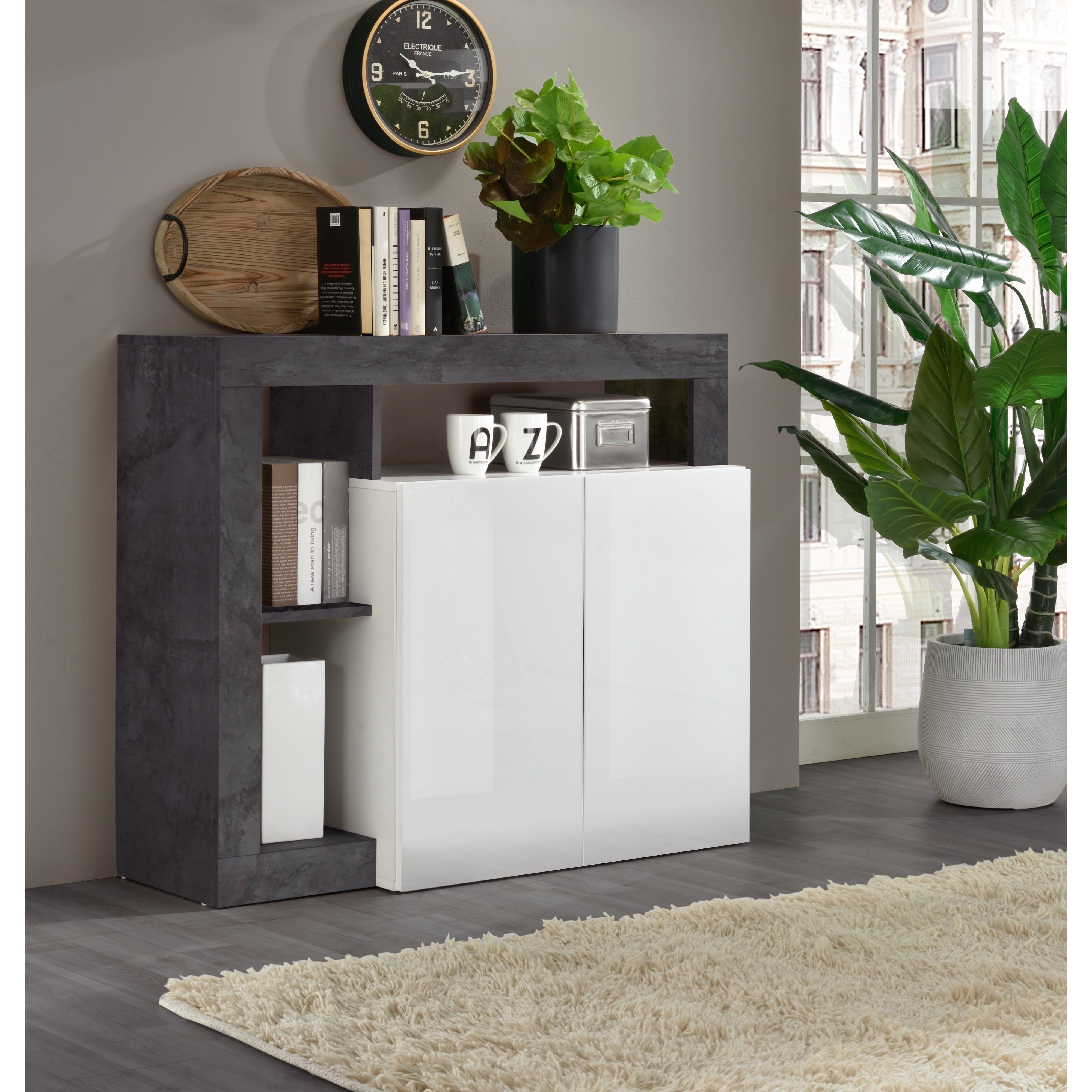 Lorenzo 2 Door White Gloss and Anthracite Sideboard - FurniComp