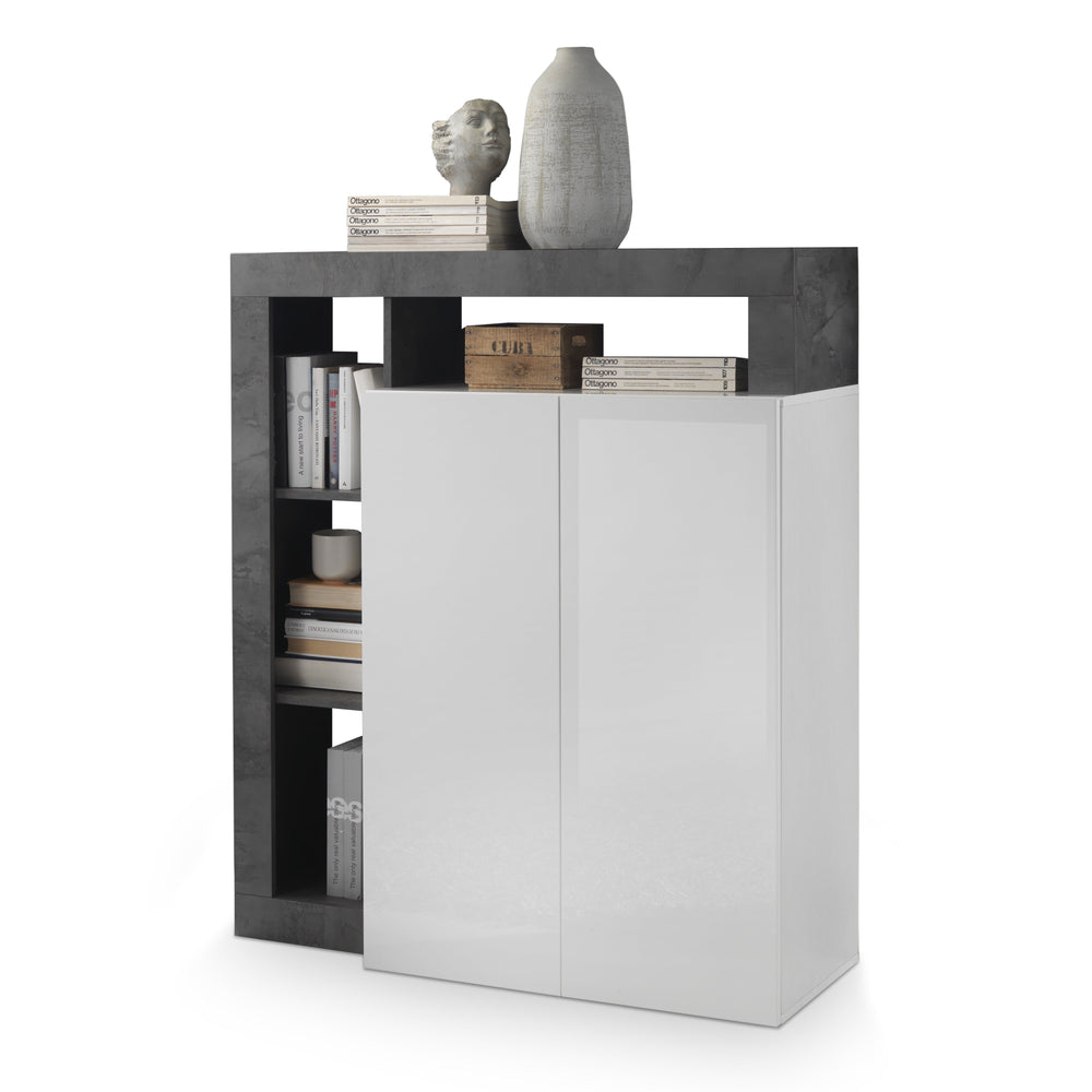 Lorenzo 2 Door White Gloss and Anthracite Tall Sideboard/Highboard - FurniComp