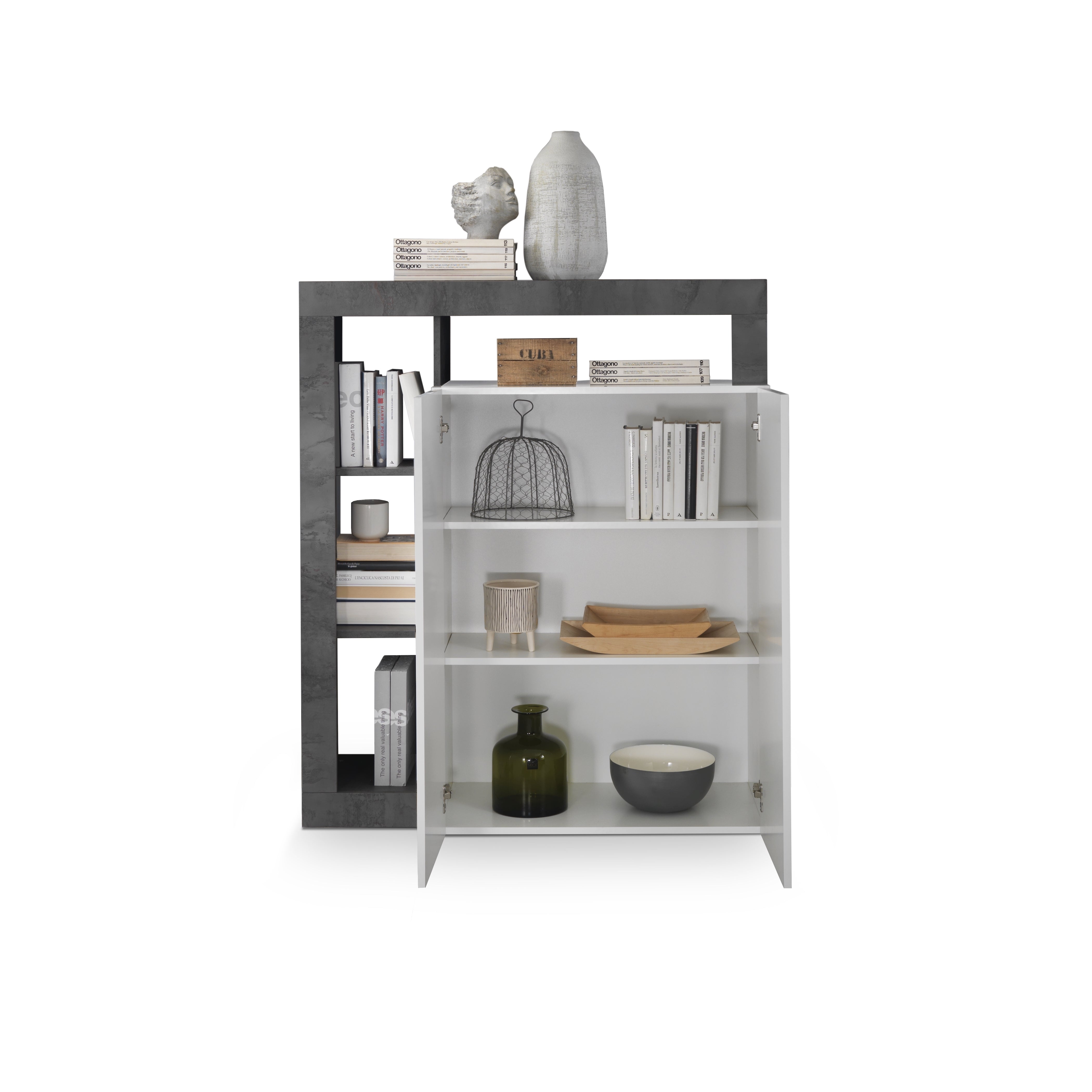 Lorenzo 2 Door White Gloss and Anthracite Tall Sideboard/Highboard - FurniComp