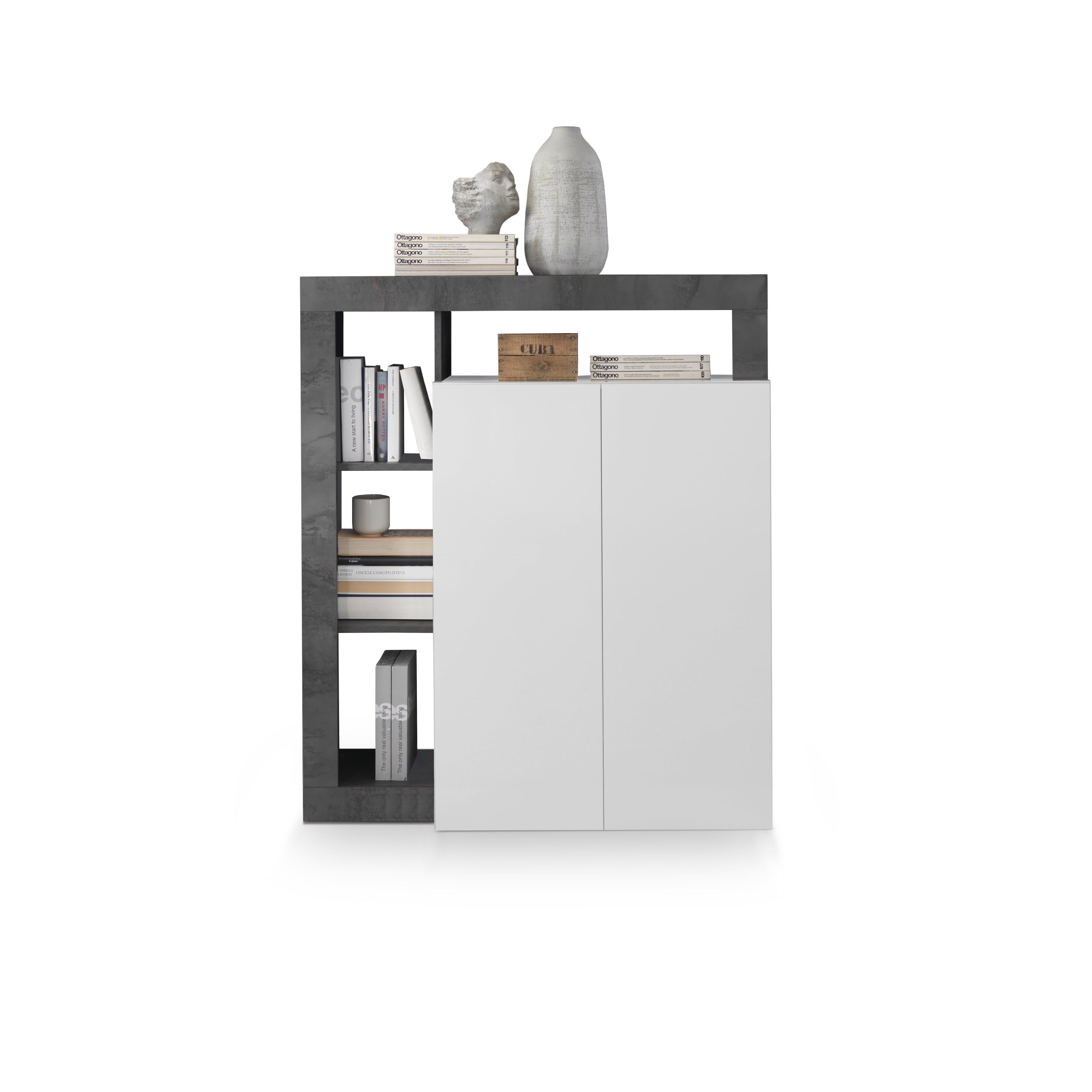 Lorenzo 2 Door White Gloss and Anthracite Tall Sideboard/Highboard - FurniComp